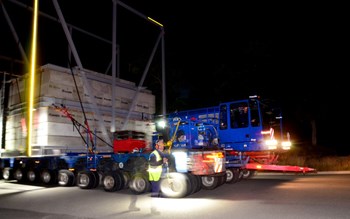 At approximately 4:00 a.m. on 20 September, the ITER test convoy crosses the roundabout in front of the ITER site. (Click to view larger version...)
